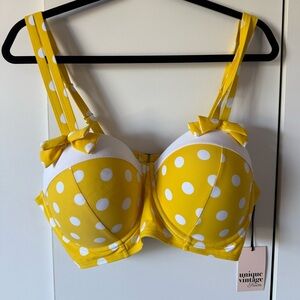 Unique Vintage Yellow and White Polka Dot Bra with Adjustable Straps